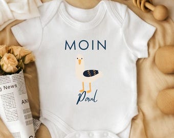 Babybody, babyshower, födelsepresent, personlig, mås, nautiskt, maritimt tema, present till nyfödda, babyfest, kustbarn, blivande mormor