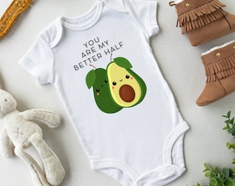 Baby bodysuit, pregnancy announcement, personalized baby bodysuit, avocado baby bodysuit, you are my better half, birth gift, baby party,