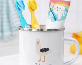 Present till förskolebörjare, tandborstmugg, frukostmugg för barn, personlig namnmugg för barn, emalj, dagismugg