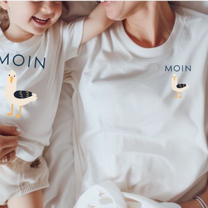 personalized mom t-shirt, birth gift, mother&#39;s day, birthday gift mom, partner t-shirt, mom and mini, Moin, seagull,