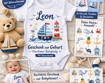 Personlig babybodypresent till nyfödda | Nautisk babypresent | Babyshower | Personlig nautisk bodysuit