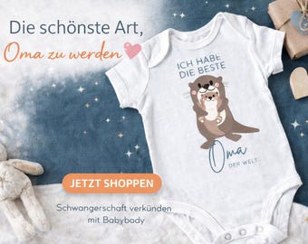 Graviditetsmeddelande, födelsepresent, personlig babybody, utter, världens bästa mormor, tack mormor, blivande morföräldrar