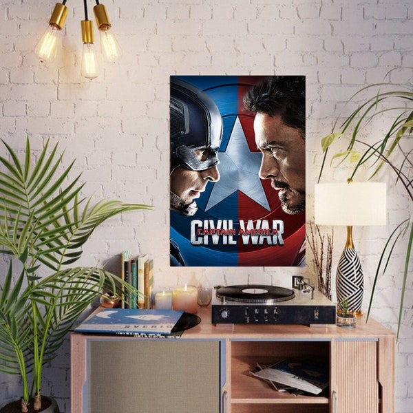 Captain America Civil War (2016) Marvel Superhero Movie poster Comic books Iron Man, Black Panther, Vision, Black Widow, War Machine, Falcon