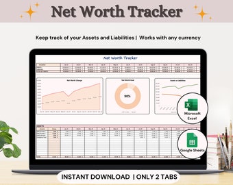 Net Worth Tracker Spreadsheet: Excel & Google Sheets (Digital Download)