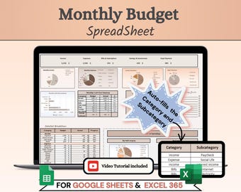 Monthly Budget Template: Google Sheets & Excel Planner (Digital Download)