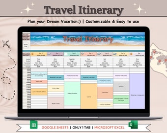 Editable Travel Itinerary Template - Google Sheets & Excel 365 Spreadsheet