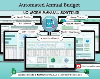 Excel Annual Budget Google Sheets Yearly Budget Template Financial Planner, Income and Expense Tracker, Budget Dashboard Budgeting Net Worth