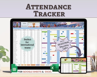 Attendance Tracker Excel & Google Sheets, Employee Scheduler,  Absence, PTO, Leave and Holiday  Planner, Student Attendance log for Teachers