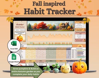 Fall inspired Habit Tracker: Excel 365 & Google Sheets, Daily Habit Planner for Autumn