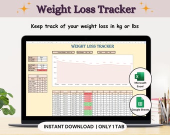 Weight Loss Tracker Spreadsheet : Google Sheets & Excel 365 (Digital Download)