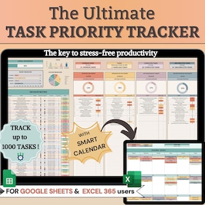 Excel 365 Task Priority Tracker Matrice di Eisenhower Fogli Google Matrice urgente importante Team Task Manager Productivity Planner Calendario attività