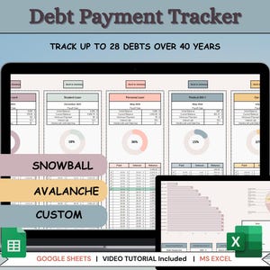 Debt Payoff Tracker: Snowball, Avalanche, Custom (Google Sheets & Excel)