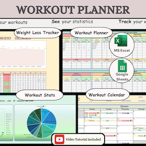 Workout Planner:  Annual Fitness Tracker for Gym users (Excel & Google Sheets)