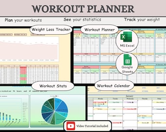 Workout Planner:  Annual Fitness Tracker for Gym users (Excel & Google Sheets)