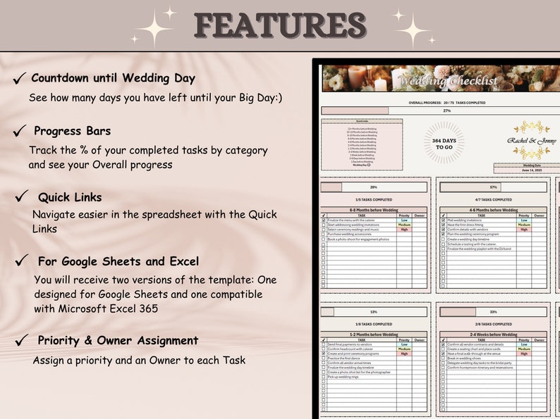 Editable Wedding Planner Checklist: Google Sheets & Excel (digital ...