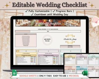 Editable Wedding Checklist: Google Sheets & Excel 365 Planner (Digital Download)