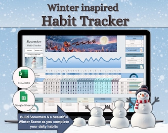 Winter inspired Monthly Habit Tracker for Google Sheets & Excel 365