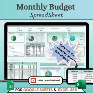 Modello di budget: strumento di monitoraggio finanziario con compilazione automatica per Fogli Google ed Excel (download digitale)