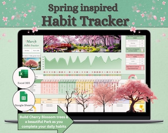Spring inspired Monthly Habit Tracker for Excel 365 & Google Sheets