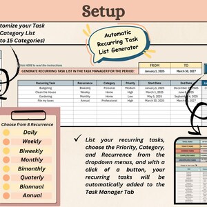 Terugkerende taaktracker Excel 365-spreadsheet, wekelijks takenlijst Google Spreadsheets, Eisenhower Matrix ADHD-sjabloon, Work Tracker Projectplanner afbeelding 4