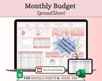 Monthly Budget Spreadsheet with Auto-Fill option in Google Sheets & Excel 365