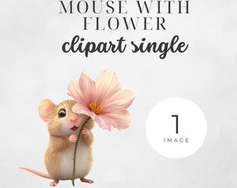 Adorable Mouse with Flower Clipart Cute Animal Illustration Nursery Art POD Floral Cute Animal Clip art Kids Clipart Birthday Mouse