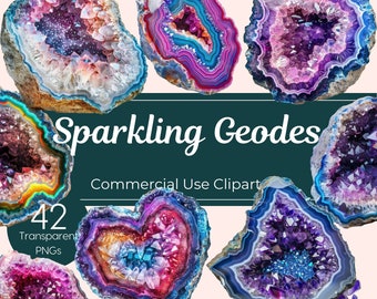 Sparkling Geodes Crystal Clipart Geode Slices PNG Agate Clip art Precious Stones Digital Agate Clipart Image Files Instant Download