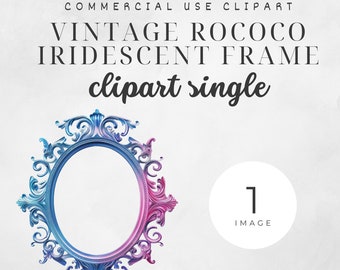 Vintage Rococo Clipart Fancy Frame Iridescent Decorative Frame Colorful Blue Purple Pink Junk Journal Ephemera Scrapbook Embellishment