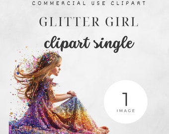 Beautiful Little Girl Clipart Covered in Glitter PNG Sweet Child Clip Art Kids Clipart Digital Design Digital Artwork Girl Illustration
