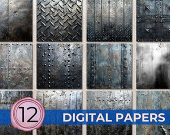 Industrial Metal Texture Digital Paper Pack 12 High-Resolution Metal Backgrounds Steampunk Grunge Industrial Craft Journals and Scrapbooking