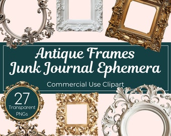 Antique Ornate Frames Digital Clipart Gold Silver Fancy Frames Scrapbooking Embellishments Digital Art Printables Junk Journal Ephemera