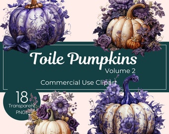 Elegant Purple Toile Pumpkins Clipart Floral Watercolor Pumpkin Images Fall Harvest Vintage Pumpkin Art Autumn Ephemera Purple Toile de Jouy