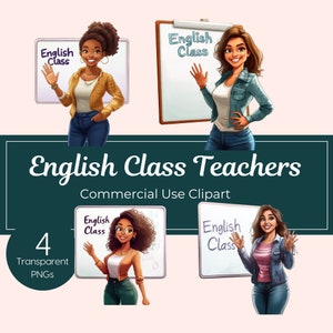Clipart cours d'anglais apprendre l'anglais PNG professeur téléchargement numérique salle de classe tableau blanc art graphiques éducatifs retour à l'école Illustrations