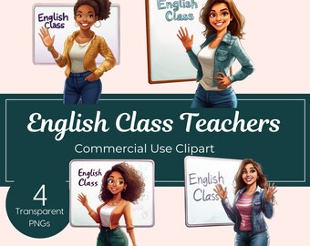 English Class Clipart Learn English PNG Teacher Digital Download Classroom Whiteboard Art Educational Graphics Back to School Illustrations