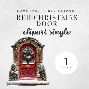 Festive Christmas Door Clipart Snowy Red Door with Wreath PNG Holiday Decor Illustration for Cards, Invitations, and Crafts Cozy Christmas