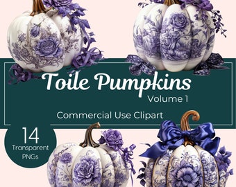 Elegant Purple Toile Pumpkins Clipart Floral Pumpkin Images Fall Harvest Decor Vintage Pumpkin Art Autumn Ephemera Purple Toile de Jouy