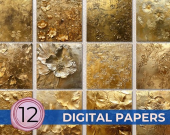 Gold Foil Metallic Digital Paper, gold background, gold junk journal, digital scrapbook paper, instant download, Christmas paper, 12 pages