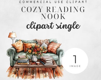 Watercolor Autumn Cozy Reading Nook Clipart Cottagecore Reading Corner Cozy Aesthetic Fall Reading Clipart Hygge Living Bookish Book Lover