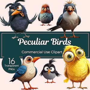 Peculiar Birds Clip Art Set Quirky Whimsical Bird Clipart Images Cute Funny Goofy Birds Png Printable Bird Art Junk Journals Scrapbooking