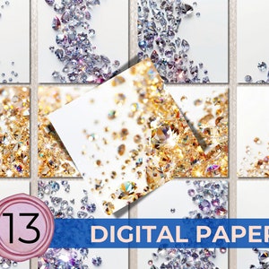 Scattered Diamonds Digital Paper, loose diamonds background, luxury background, digital scrapbook paper, instant download, 13 pages