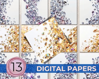 Scattered Diamonds Digital Paper, loose diamonds background, luxury background, digital scrapbook paper, instant download, 13 pages