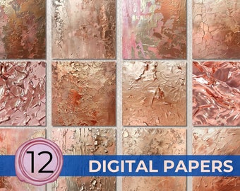 Rose Gold Backgrounds Rose Gold Digital Paper Scrapbook Paper Textured Metallic Rose Gold JPG Commercial Use Instant Download Paper Pack