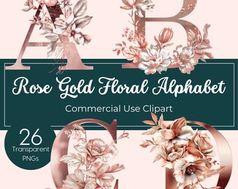 Rose Gold Floral Alphabet PNG Rose Gold Alphabet Clipart Wedding Monogram Letters Letter Clip Art A to Z