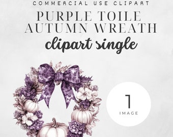Purple Toile Pumpkin Wreath Clipart Cottagecore Elegant Autumn Decor Fall Craft Junk Journal Fall Harvest Toile de Jouy White Pumpkin Floral