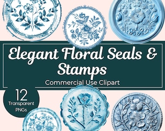 Elegant Blue Floral Seal Clipart Junk Journal Ephemera Collection Light Blue Embossed Floral Botanical Designs Invitations and Scrapbooking