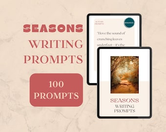 May include: A digital download of 100 writing prompts for each season of the year. The cover image shows a path through a forest with autumn leaves. The text on the cover reads "Seasons Writing Prompts".