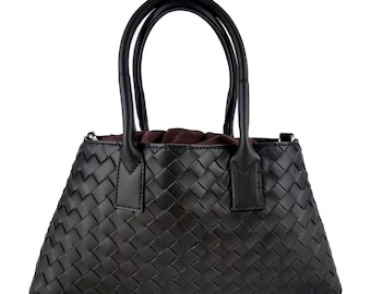 Woven leather handbag