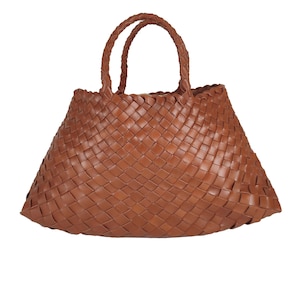Woven leather handbag