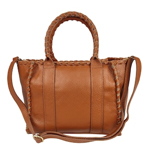 Leather bag with braided edges and handles