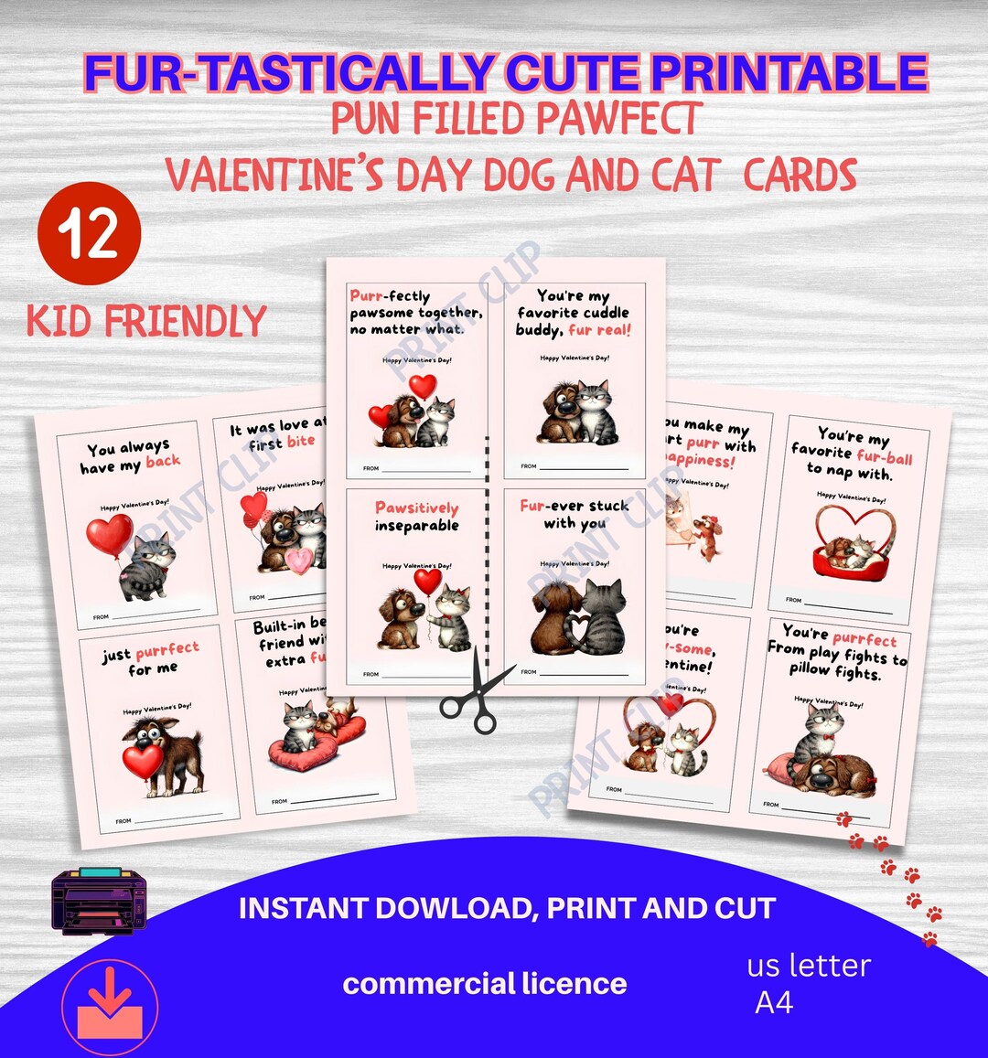 Printable Cat and Dog Pet Valentine’s Cards for Kids - Etsy